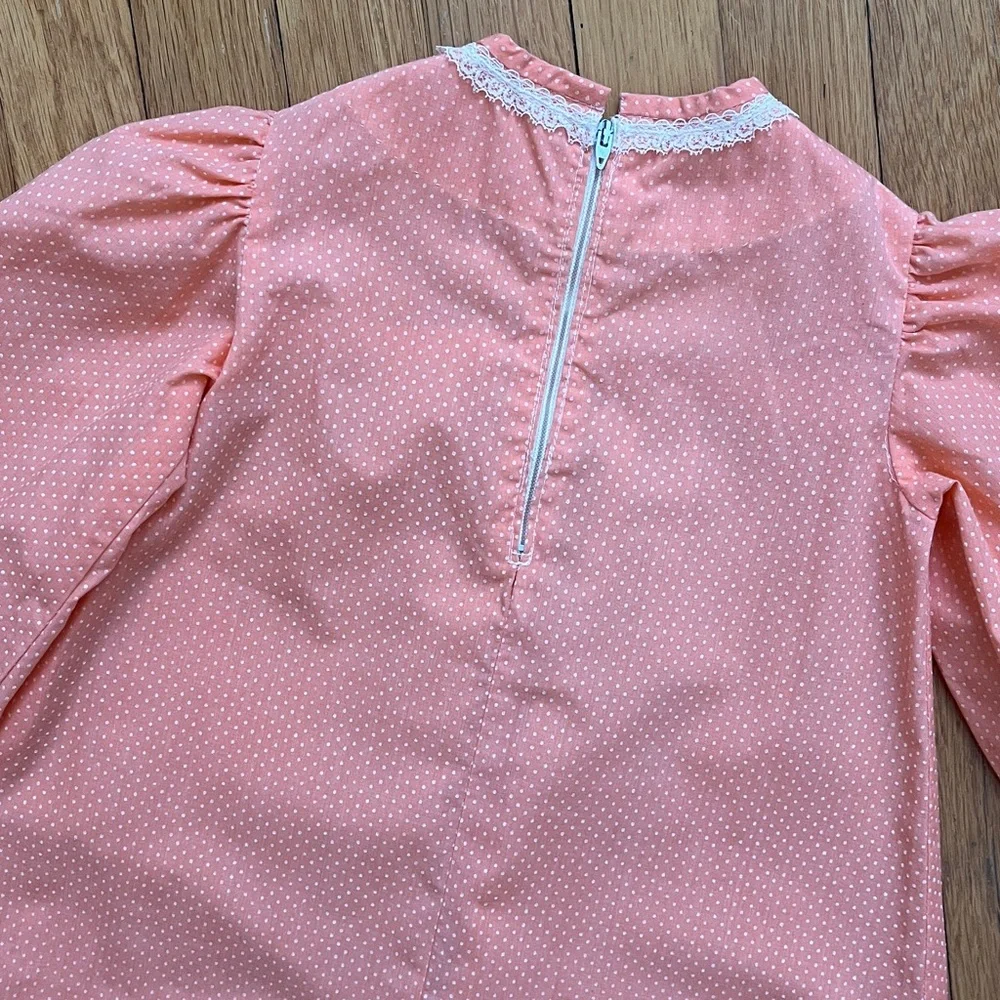 70s Vintage Handmade Girls Bicentennial Little House Prairie Dress & Bonnet - Picture 10 of 12